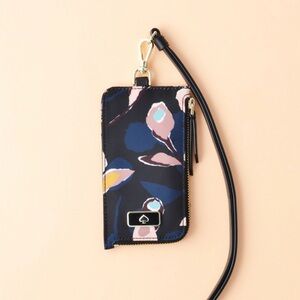 Kate Spade Dawn Paper Rose Card Case Lanyard Black Multi